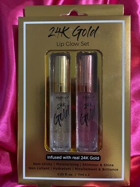 24K Gold Lip Glow Set — Gold & Rose Gloss Duo